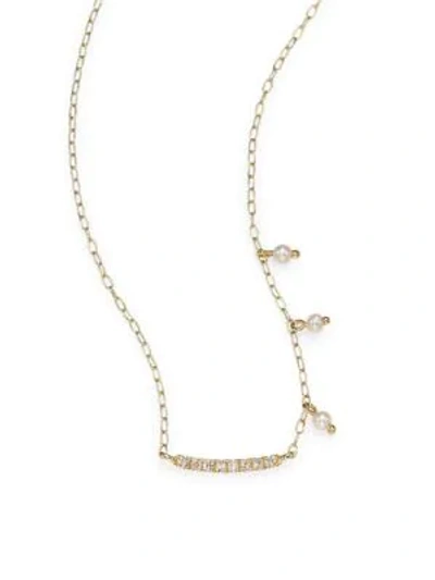 Meira T Diamond & Pearl Bar Pendant Necklace In Gold