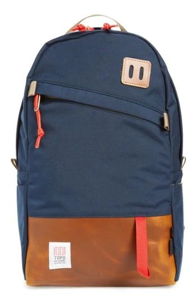 Topo Designs Daypack - Blue In Navy/ Brown Leather