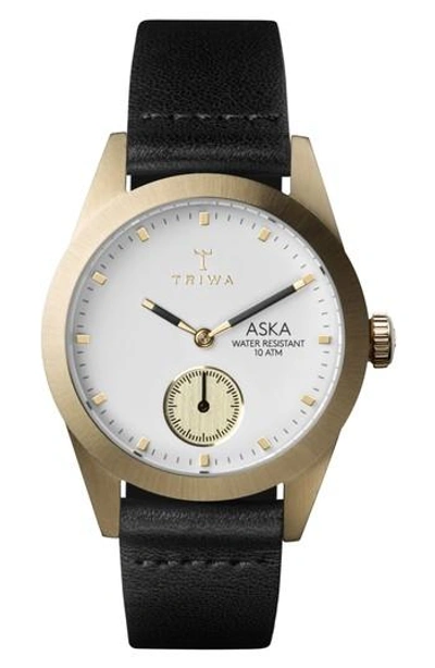 Triwa Ivory Aska Leather Strap Watch, 32mm In Black/ White/ Gold
