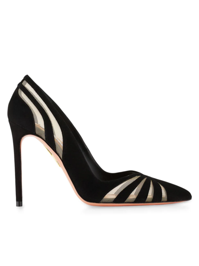 Aquazzura Kara 105 Pvc-trimmed Suede Pumps In Black