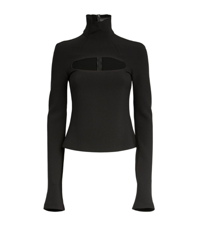 A.w.a.k.e. Cutout Detail Flared Sleeve Turtleneck Knit Top In Black