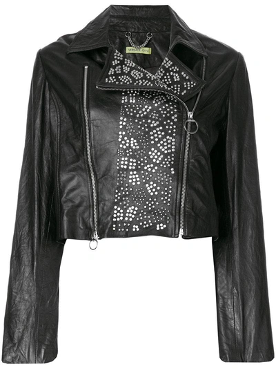 Versace Jeans Studded Biker Jacket In Black