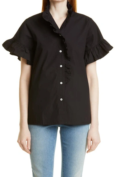 Mille Vanessa Ruffle Detail Cotton Blouse In Black