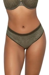 Curvy Couture Sheer Mesh High Cut Briefs In Olive Waves