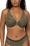 Curvy Couture Underwire Plunge Bra In Olive Waves