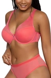 Curvy Couture Underwire Plunge Bra In Sun Kissed Coral