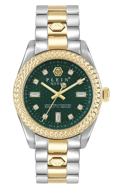 Philipp Plein Women's Queen Green & Two-tone Stainless Steel Bracelet Watch 36mm In Green/gold