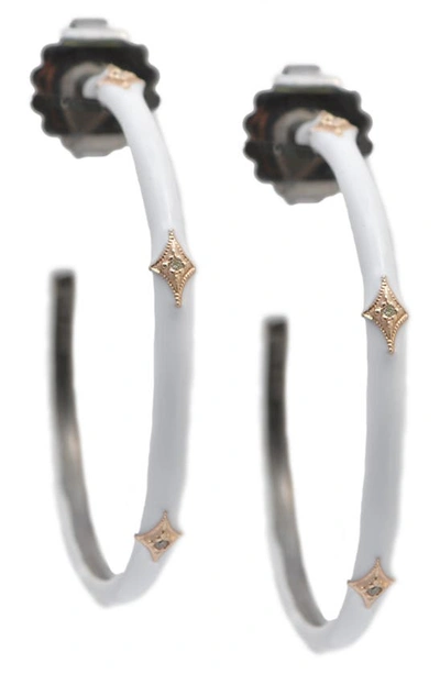 Armenta Crivelli White Enamel Diamond Hoop Earrings