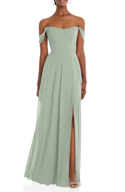 After Six Off The Shoulder Evening Gown In Green