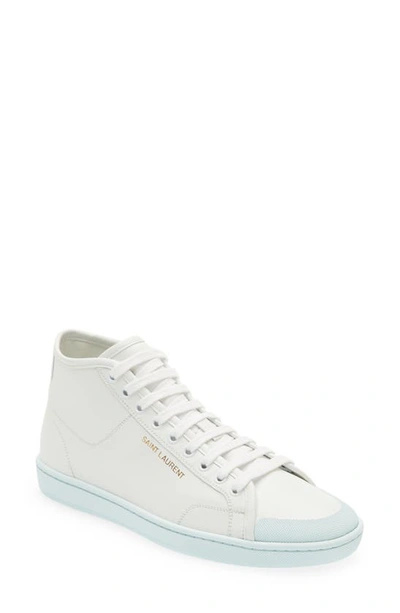 Saint Laurent Mid Top Sneaker In Blanc Bebe Blue