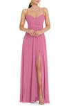 Lovely Dessy Collection Adjustable Strap Wrap Bodice Maxi Dress With Front Slit In Pink