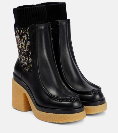 Chloé Jamie Ribbed-knit And Leather Platform Chelsea Boots In Black