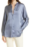 Vince Band Collar Silk Blouse In Iris Blue