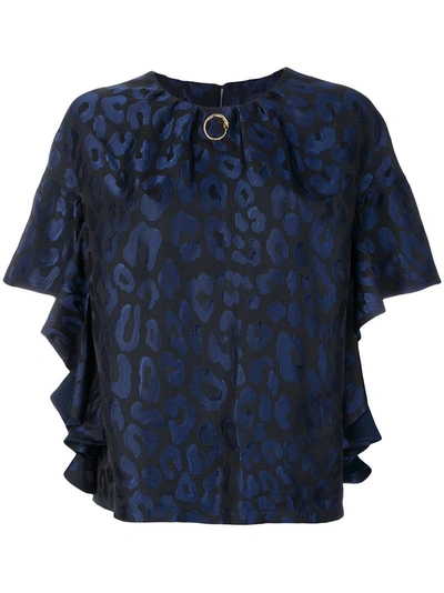 Cavalli Class Gathered Leopard Blouse In Blue