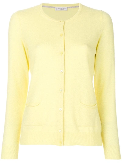 Le Tricot Perugia Round Neck Cardigan In Yellow