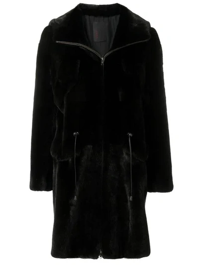 Liska Hooded Drawstring Coat In Black