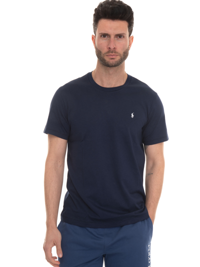 Ralph Lauren Short-sleeved Round-necked T-shirt Blue Cotton Man