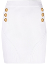 Balmain White Ribbed Viscose Blend Mini Skirt