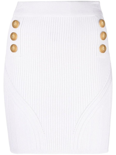 Balmain White Ribbed Viscose Blend Mini Skirt