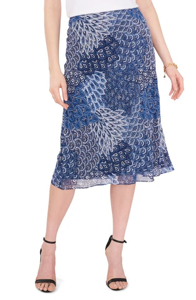 Chaus Print Midi Skirt In Denim Blue/ White