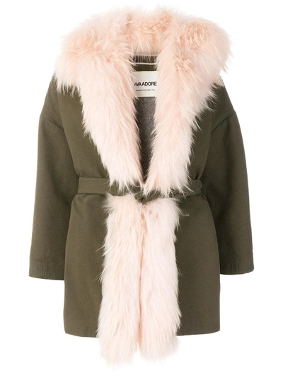 Ava Adore Belted Fur Coat - Green