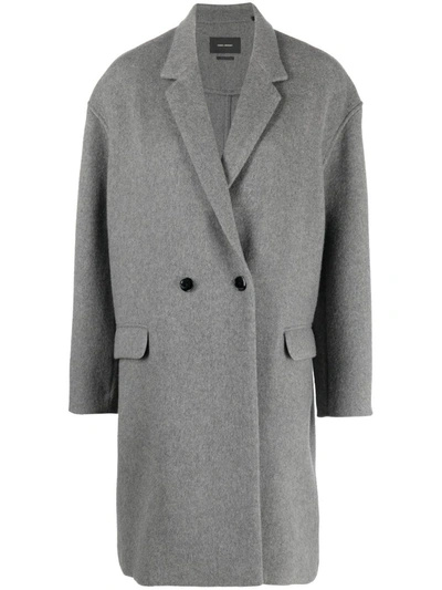 Isabel Marant Efegozi Double-breasted Heathered Wool Cocoon Coat In Grey