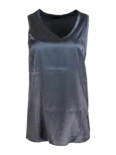 Brunello Cucinelli Sleeveless Silk Top In Grey