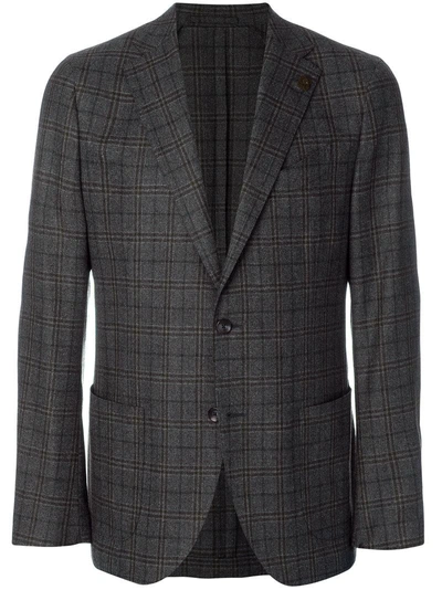 Lardini Checked Single Breasted Blazer In Brown