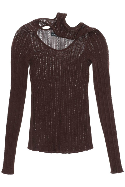 Y/project Cutout Pointelle Long-sleeved Top In Brown