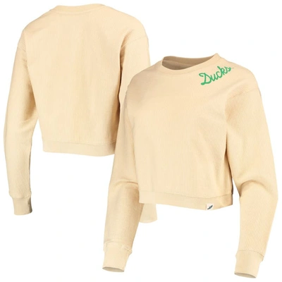 League Collegiate Wear Cream Oregon Ducks Corded Timber Cropped Pullover Sweatshirt