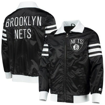 Starter Black Brooklyn Nets The Captain Ii Full-zip Varsity Jacket