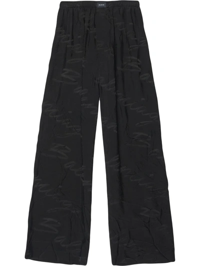 Balenciaga Handwritten Logo Pajama Trousers In Black
