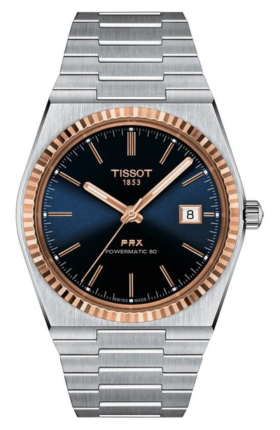 Tissot Men's Prx Powermatic 80 Automatic Stainless Steel Bracelet Watch 40mm In Blue / Gold / Gold Tone / Rose / Rose Gold / Rose Gold Tone