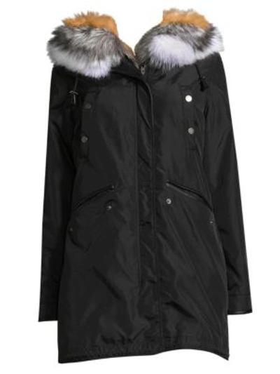 Nicole Benisti Belleville Reversible Fur-trim Hooded Parka Coat In Black Tri Color Fox