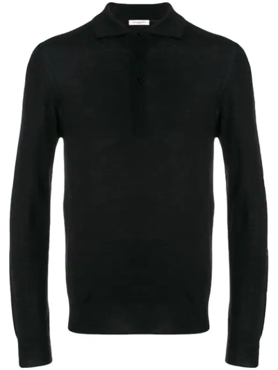 Paolo Pecora Long Sleeve Polo Shirt In Black