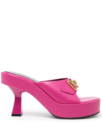 Versace Pink Medusa Biggie Crystal Mules In Purple