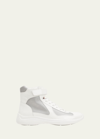Prada Men's America's Cup Patent Leather High-top Sneakers In Bianco Argento