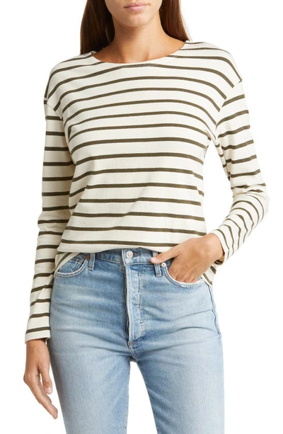 Nili Lotan Arlette Striped Cotton-jersey Shirt In Olive Stripe