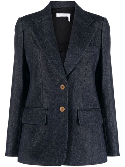 Chloé Single-breasted Recycled Cotton-blend Jacket In Blue