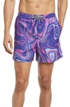 Open Edit Recycled Volley Swim Trunks In Blue Clematis Marble Swirl