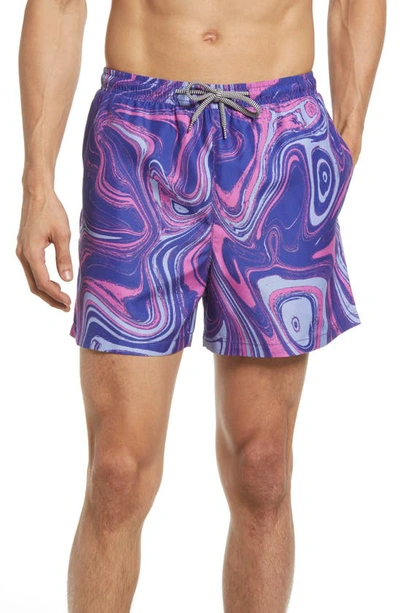 Open Edit Recycled Volley Swim Trunks In Blue Clematis Marble Swirl