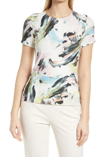 Halogen Jersey T-shirt In Ivory Multi Vivid Strokes