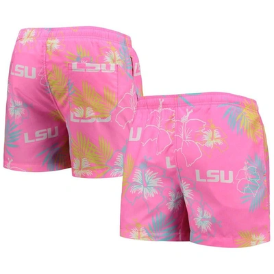 Foco Pink Lsu Tigers Neon Floral Swim Trunks