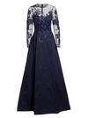 Teri Jon By Rickie Freeman Illusion Ball Gown In Navy