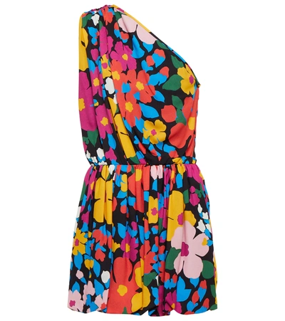 Saint Laurent Floral-print One-shoulder Mini Dress In Multicolor