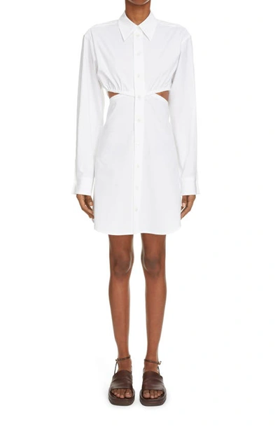 Victoria Beckham Cutout Gathered Organic Cotton-blend Poplin Shirt Dress In White
