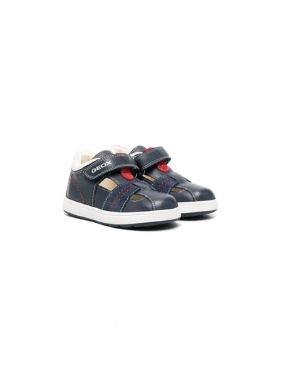 Geox Boy's Biglia T-strap Mix-leather Sneakers, Baby/toddlers In Navy/white