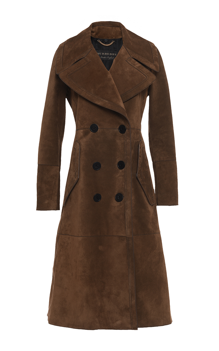 Burberry Double-breasted Suede Coat In 