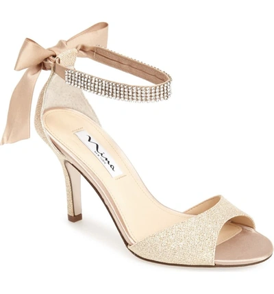 Nina 'vinnie' Crystal Embellished Ankle Strap Sandal In Champagne Gold