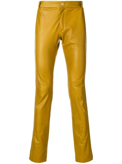 Qasimi Slim Fit Leather Trousers - Yellow In Yellow & Orange